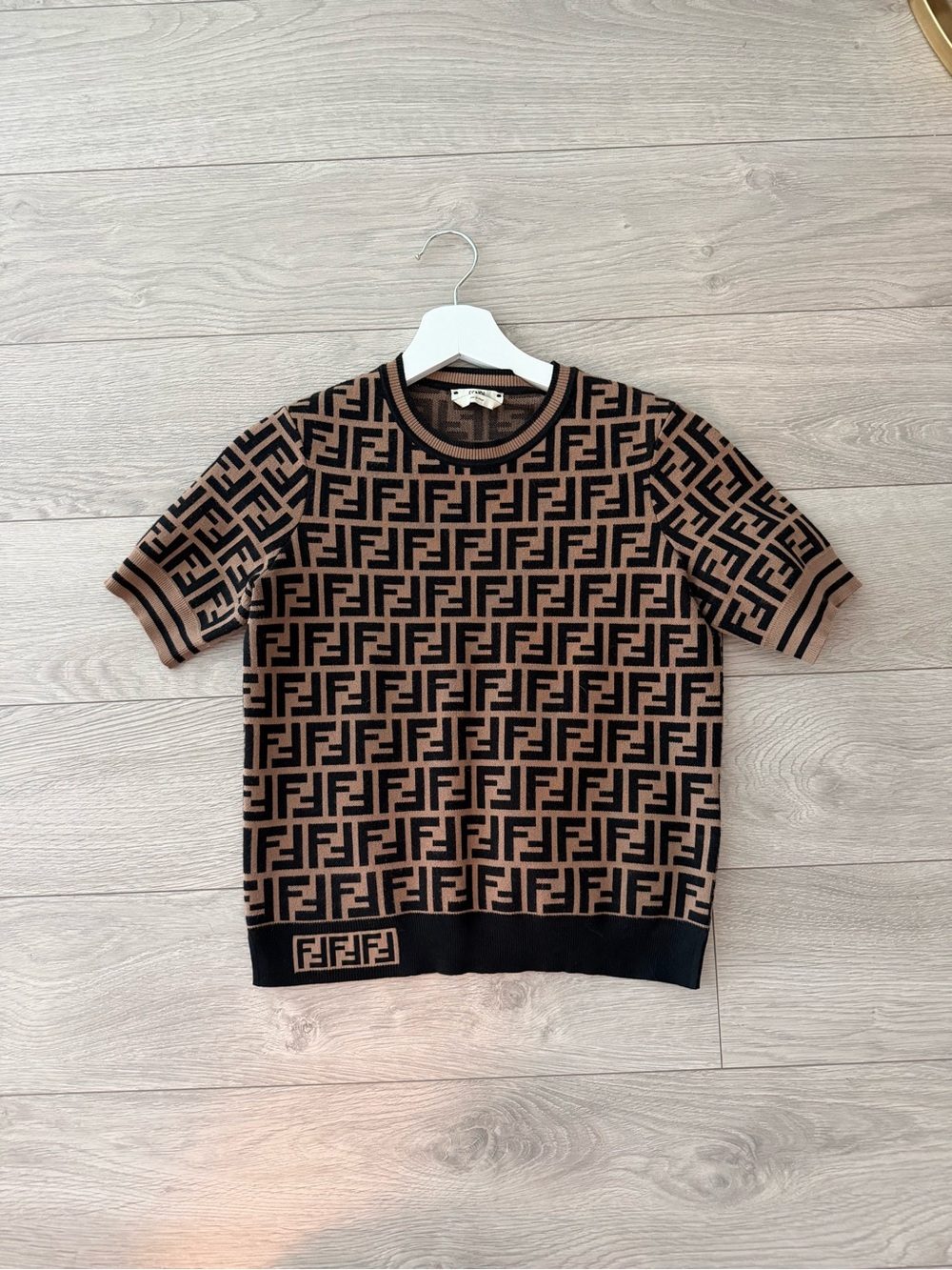 Fendi Brown & Black FF Logo Knit Crewneck Sweater